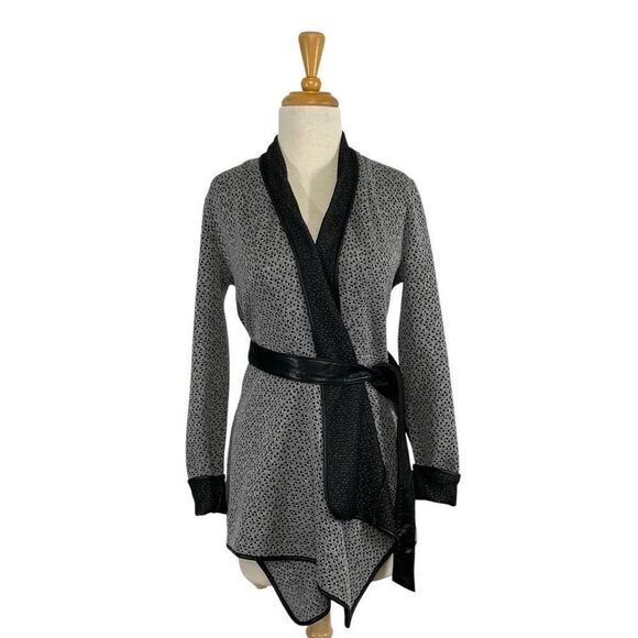Dusak Design M Gray Black Open Knit Cardigan Art To Wear Lagenlook Hearts - Picture 1 of 9